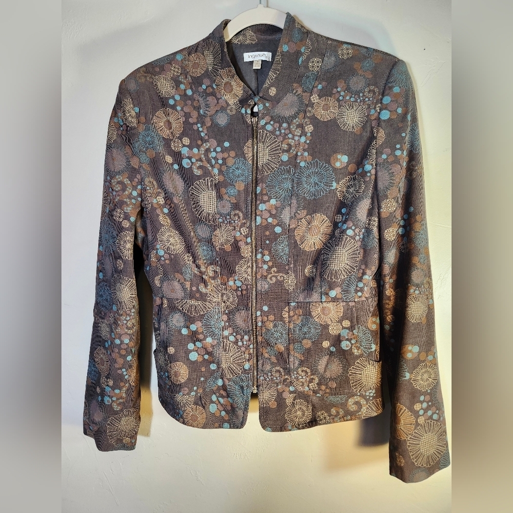 Ingenuity Brown and‎ Blue Floral Boho Coudaroy Lightweight Zip 100% Cotton Sz 12